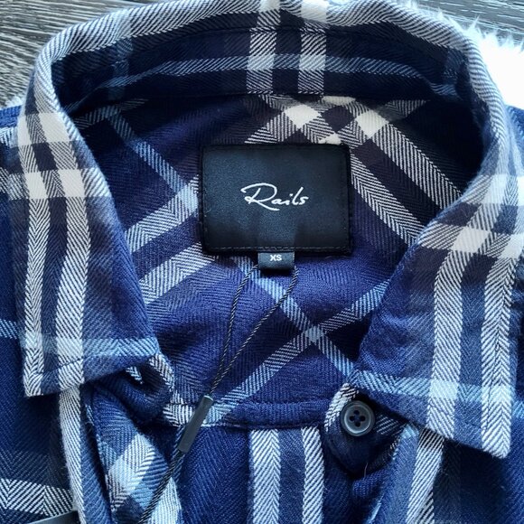 NWT Rails Hunter Plaid Flannel Button Down Oversized Fit In Navy/Sky/Coal Sz XS - Picture 6 of 14